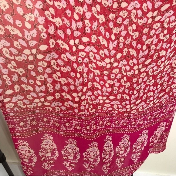 Kimono Duster Red Pink Floral Semi Sheer Open Front Flowy Chiffon Women One Size - Picture 9 of 13